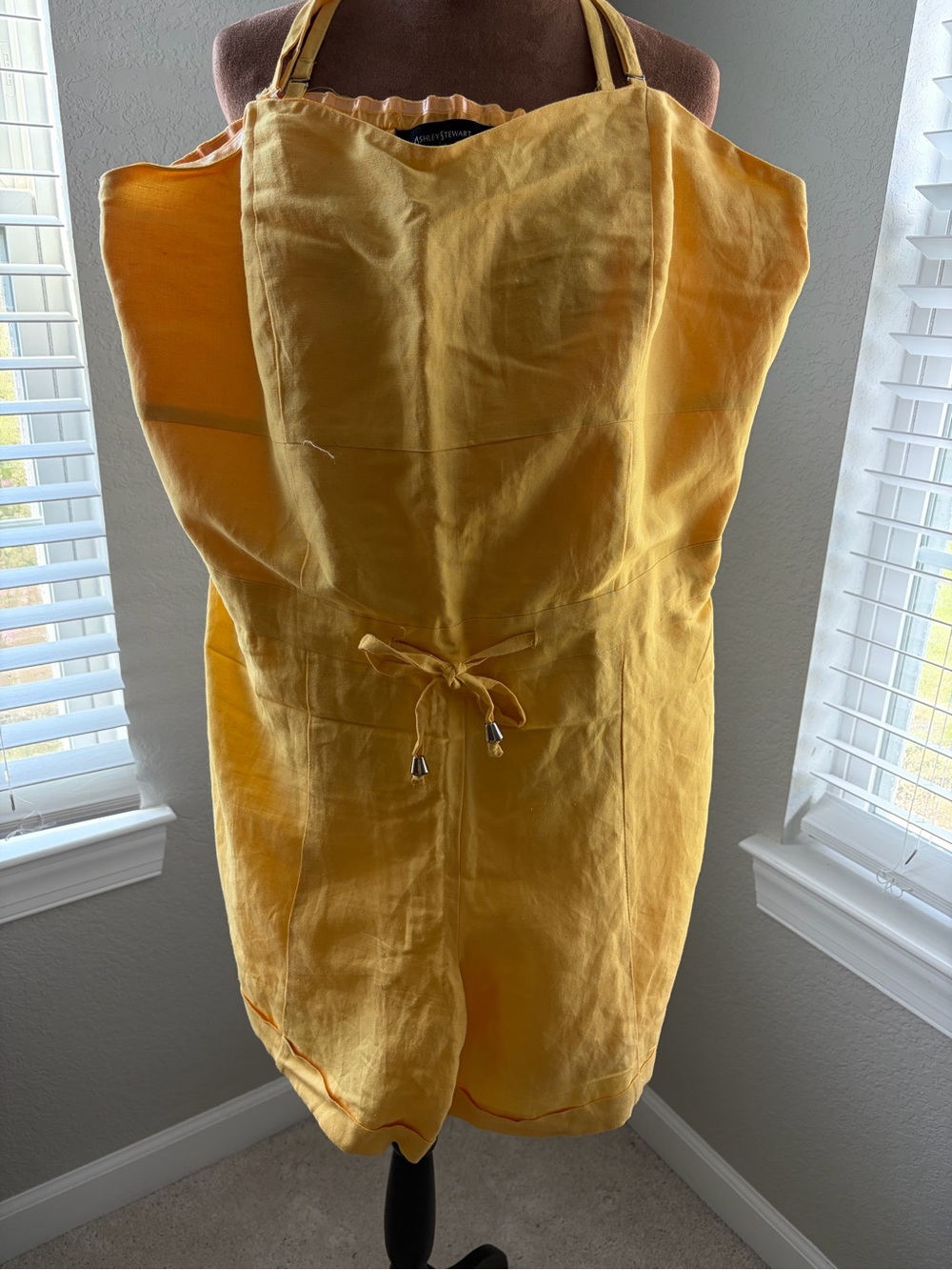 Ashley Stewart Bright Yellow Linen Blend Romper